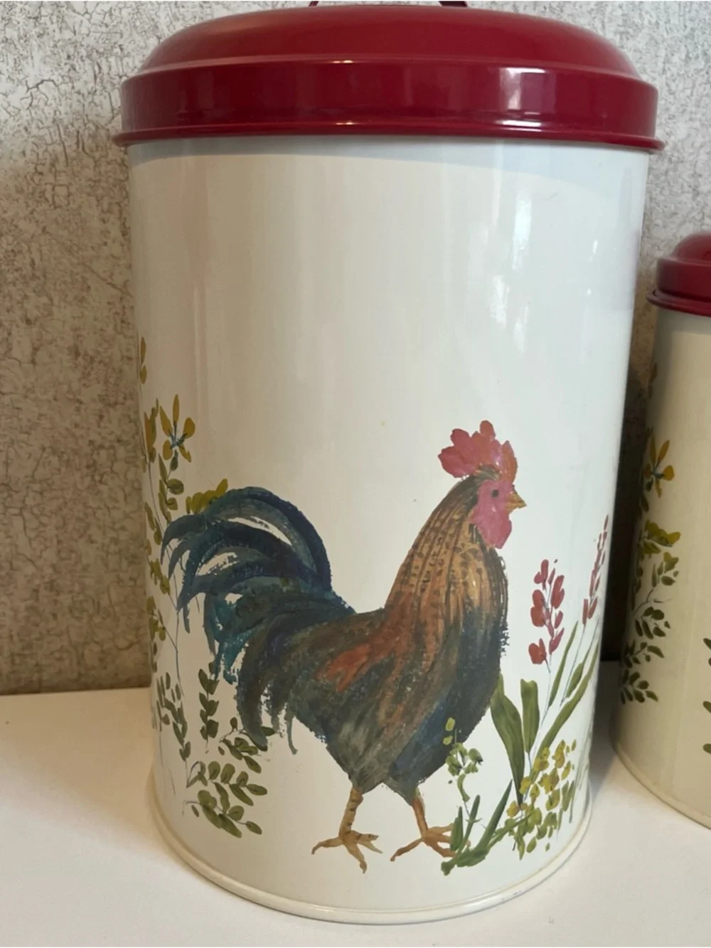Paula Deen Garden Rooster Tin Canister Set of 3 Beige Pantry New No Packaging - Picture 2 of 8